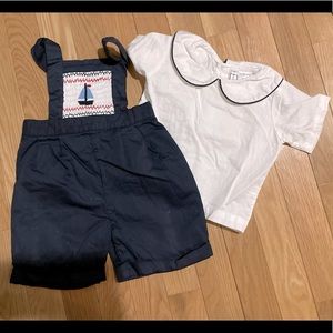 Rachel Riley heritage smocked sailboat shortall set 6 month EEUC